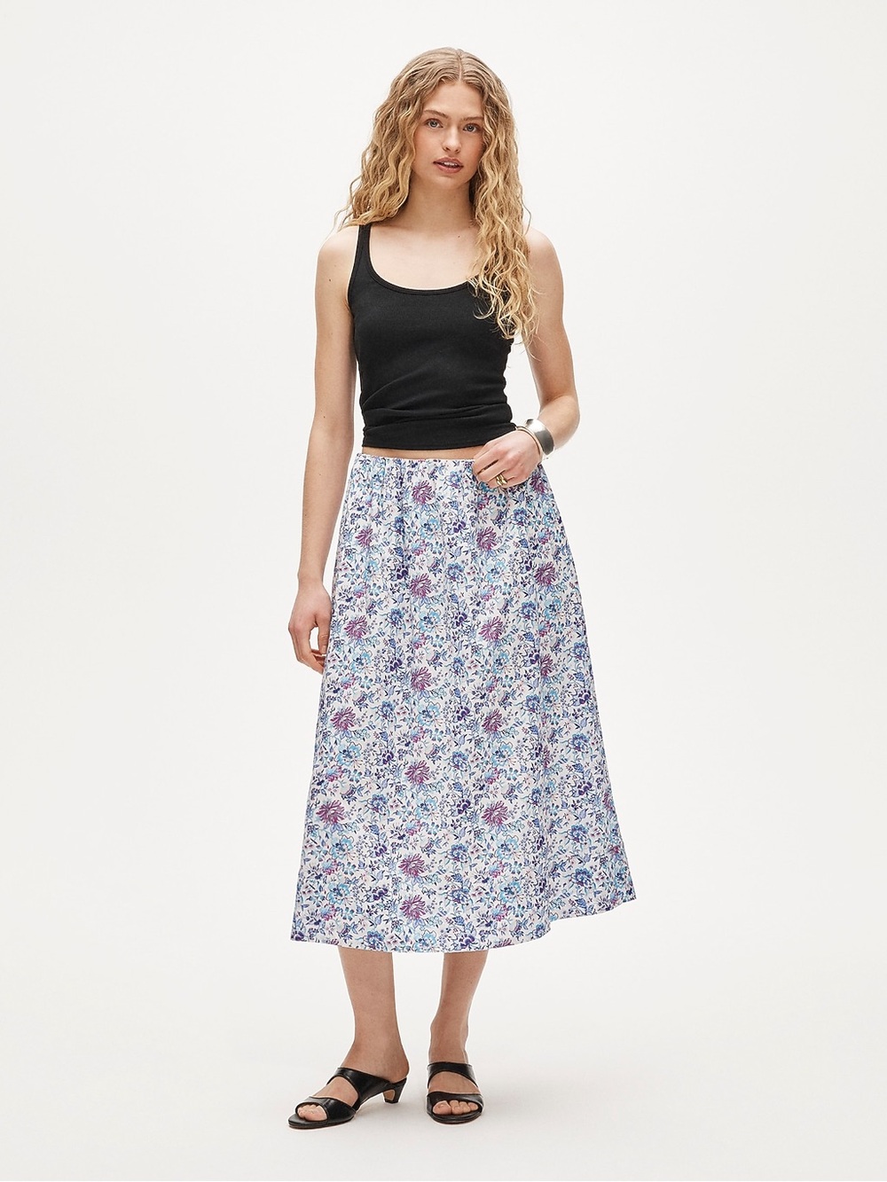 J. Crew  Liberty of London White Midi Skirt with Purple & Blue Floral Print